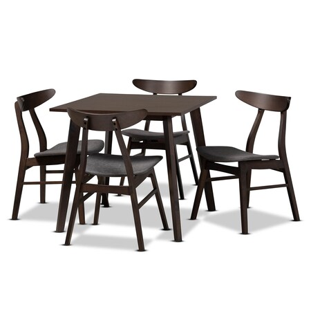 Baxton Studio Britte Dark Grey Upholstered Dark Oak Wood 5-Piece Dining Set 161-10467-10464